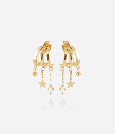 Zag boucles d'oreilles étoile géométriques", "créoles étoile losange dorées", "bijoux bohème étoile