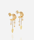 Boucles d'oreilles Isabella ZAG – Créoles pompon zircons en cascade acier doré or fin, vue face. Les Tendances de Charlotte, Saint-Quentin.