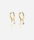 Boucles d'oreilles Lucky Spirit ZAG – Multi-créoles acier doré avec trèfle serti de zircons. Les Tendances de Charlotte, Saint-Quentin.