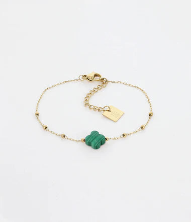 Bracelet Velasquez ZAG – Malachite et chaîne chapelet acier doré, pierre naturelle 8mm, 15cm + 3cm réglage. Les Tendances de Charlotte, Saint-Quentin.