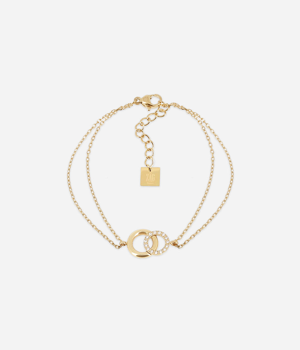 Bracelet Antonio Zag, deux anneaux superposés en acier doré à l'or fin