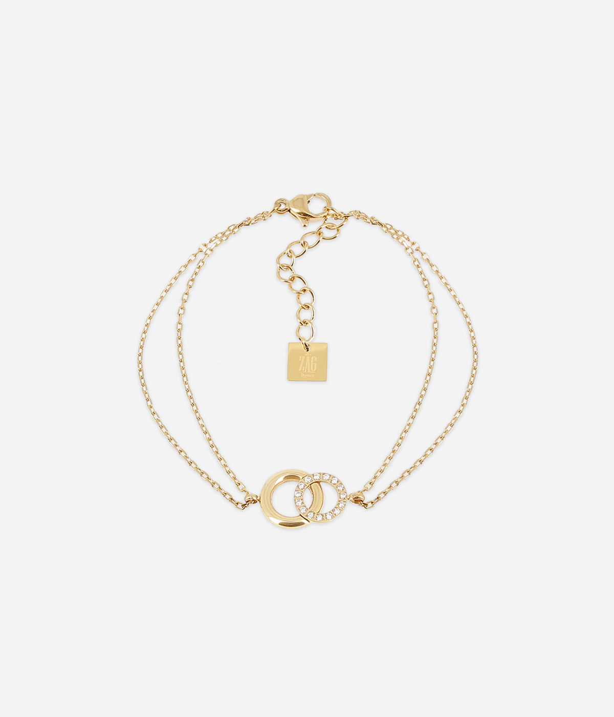 Bracelet Antonio Zag, deux anneaux superposés en acier doré à l'or fin