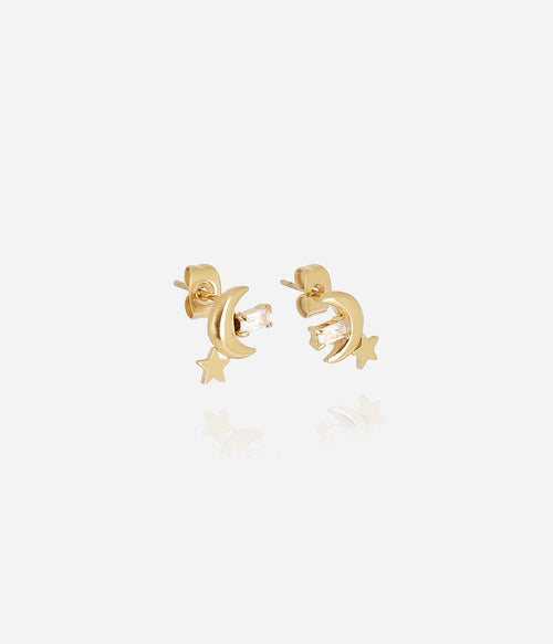 Boucles d'oreilles Anoth ZAG acier doré hypoallergénique porté, bijoux femme