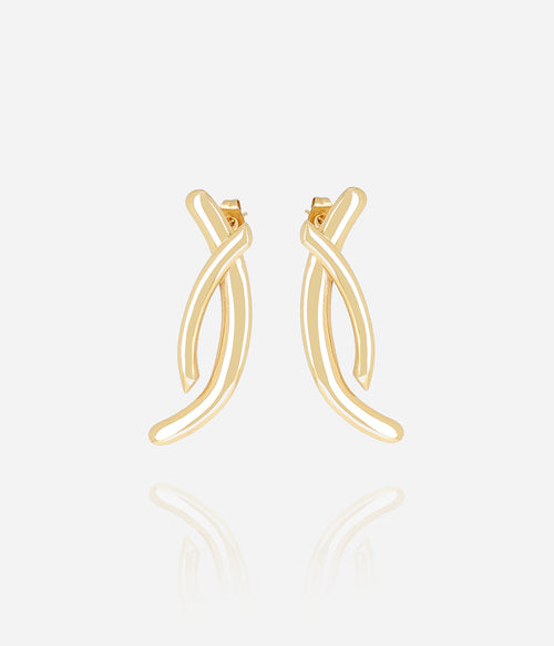 Boucles d'oreilles Apion ZAG acier doré hypoallergénique porté, bijoux femme