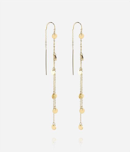 Boucles d'oreilles Confettis ZAG pluie de lumière acier doré hypoallergénique porté