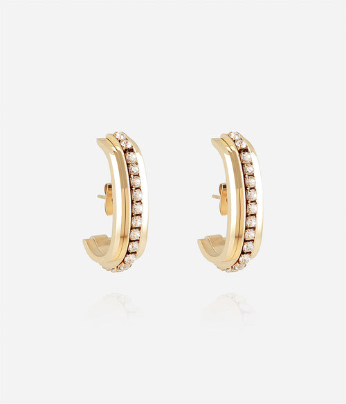 Boucles d'oreilles Domenico ZAG acier doré hypoallergénique porté, bijoux femme