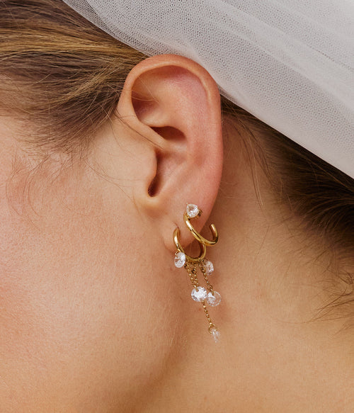 Détail boucles d'oreilles Laureto ZAG, créole zirconium doré