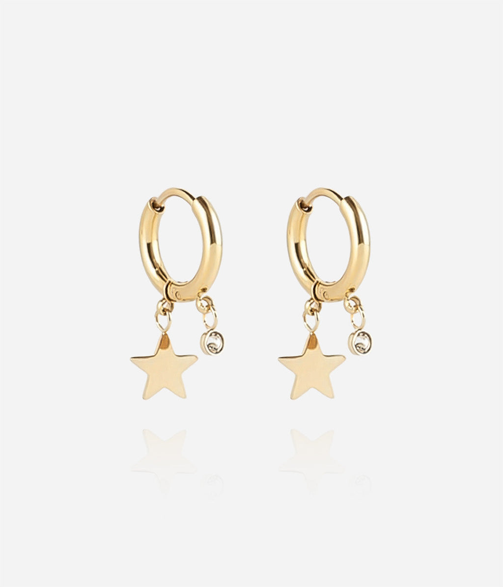 Boucles d'oreilles Lucky Star Zag, mini-créoles dorées avec étoile et cristal blanc