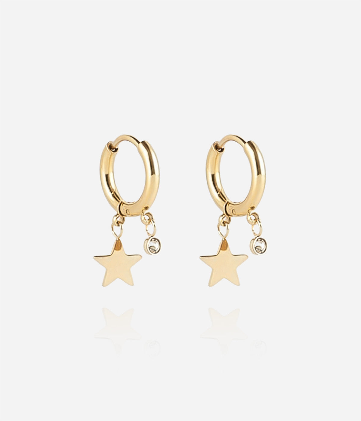 Boucles d'oreilles Lucky Star Zag, mini-créoles dorées avec étoile et cristal blanc