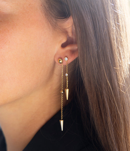 Détail boucles d'oreilles Moka ZAG, finition acier