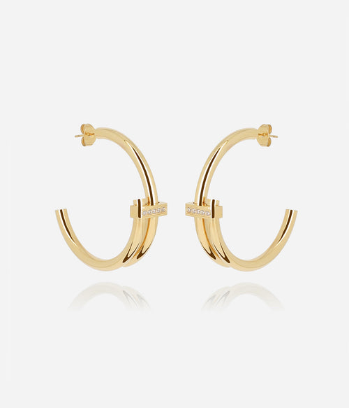Boucles d'oreilles Narcao ZAG acier doré hypoallergénique porté, bijoux femme