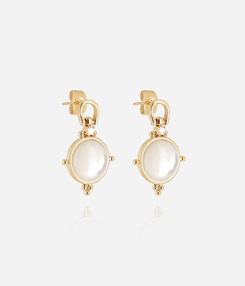 Boucles d'oreilles Nima ZAG acier doré hypoallergénique porté, bijoux femme