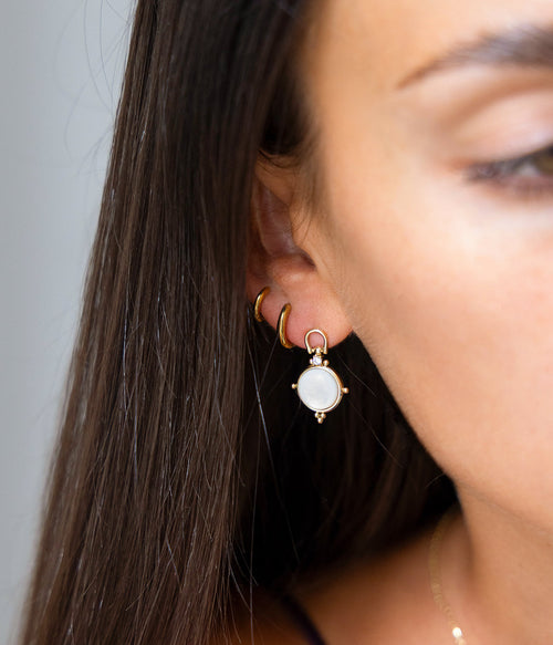 Détail boucles d'oreilles Nima ZAG, finition dorée