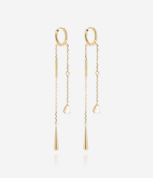 Boucles d'oreilles Orlya ZAG créoles pendantes dorées à l'or fin hypoallergénique porté