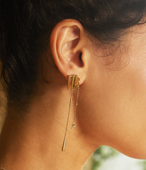 Détail boucles d'oreilles Orlya ZAG, créole pendante dorée