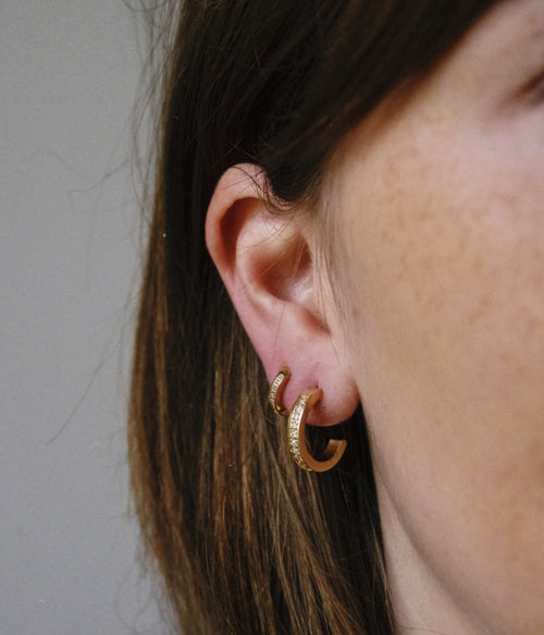 Détail boucles d'oreilles Rita ZAG, mini-créole zirconium dorée