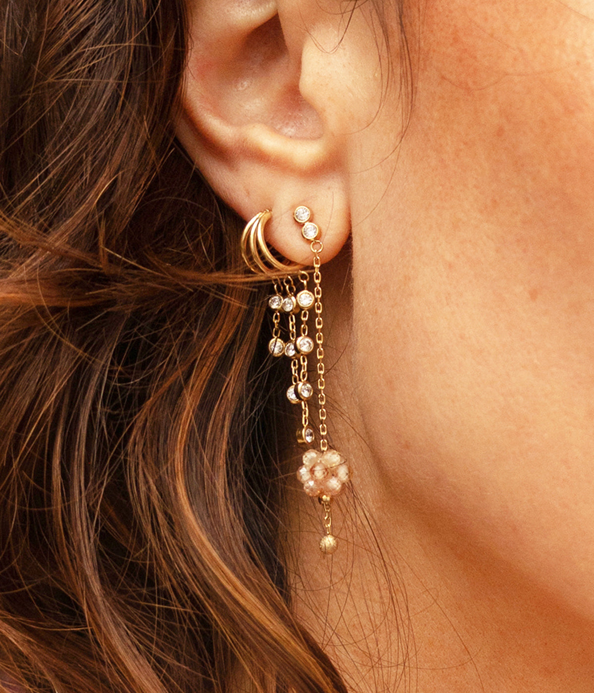 Boucles d'oreilles Teresa ZAG – Multi-créoles 3 anneaux et zirconiums – détail du bijou