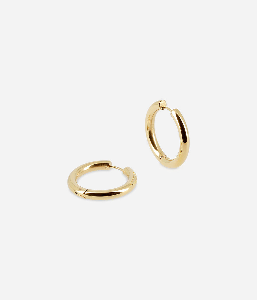Créoles épaisses Zag dorées, diamètre 20 mm, anneau plein en acier doré à l'or fin