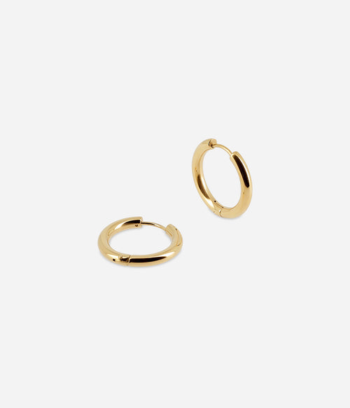 Créoles Zag lisses en acier doré à l'or fin, diamètre 16 mm