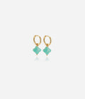 Boucles d'oreilles Velasquez Zag, créoles en acier doré à l'or fin et petit trèfle turquoise
