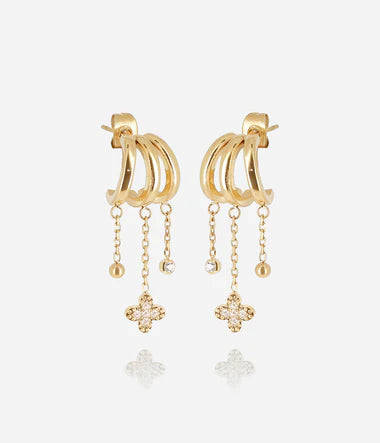 Zag boucles d'oreilles trèfle dorées", "créoles trèfle zirconium", "bijoux trèfle porte-bonheur