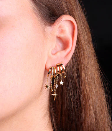 boucles d'oreilles étoile géométriques", "créoles étoile losange dorées", "bijoux bohème étoile
