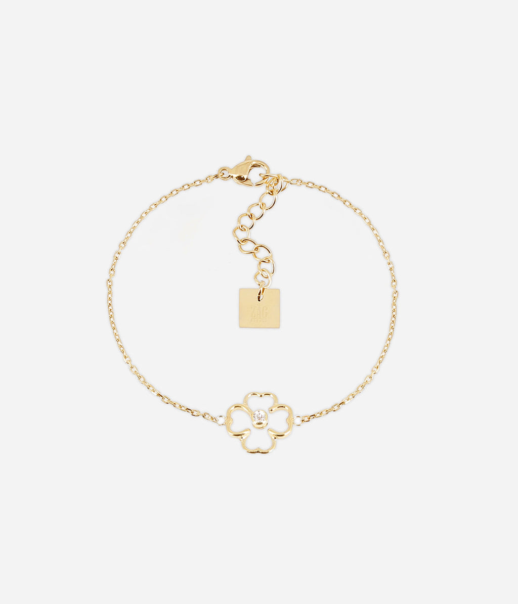 Bracelet Adone Zag, fleur sertie d'un zirconium sur chaîne dorée