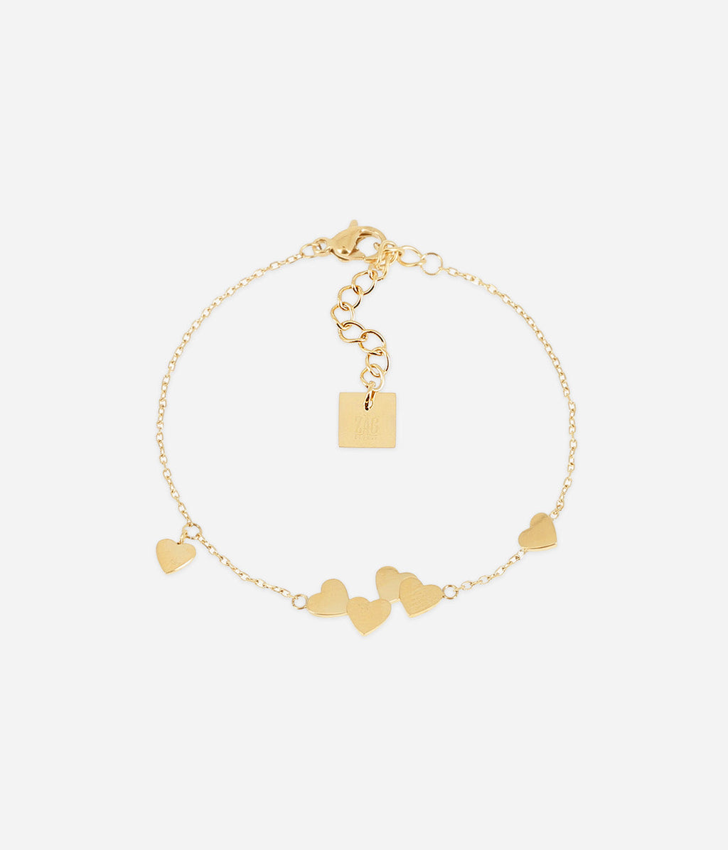 Bracelet Arisa Zag, chaîne dorée sertie de petits cœurs