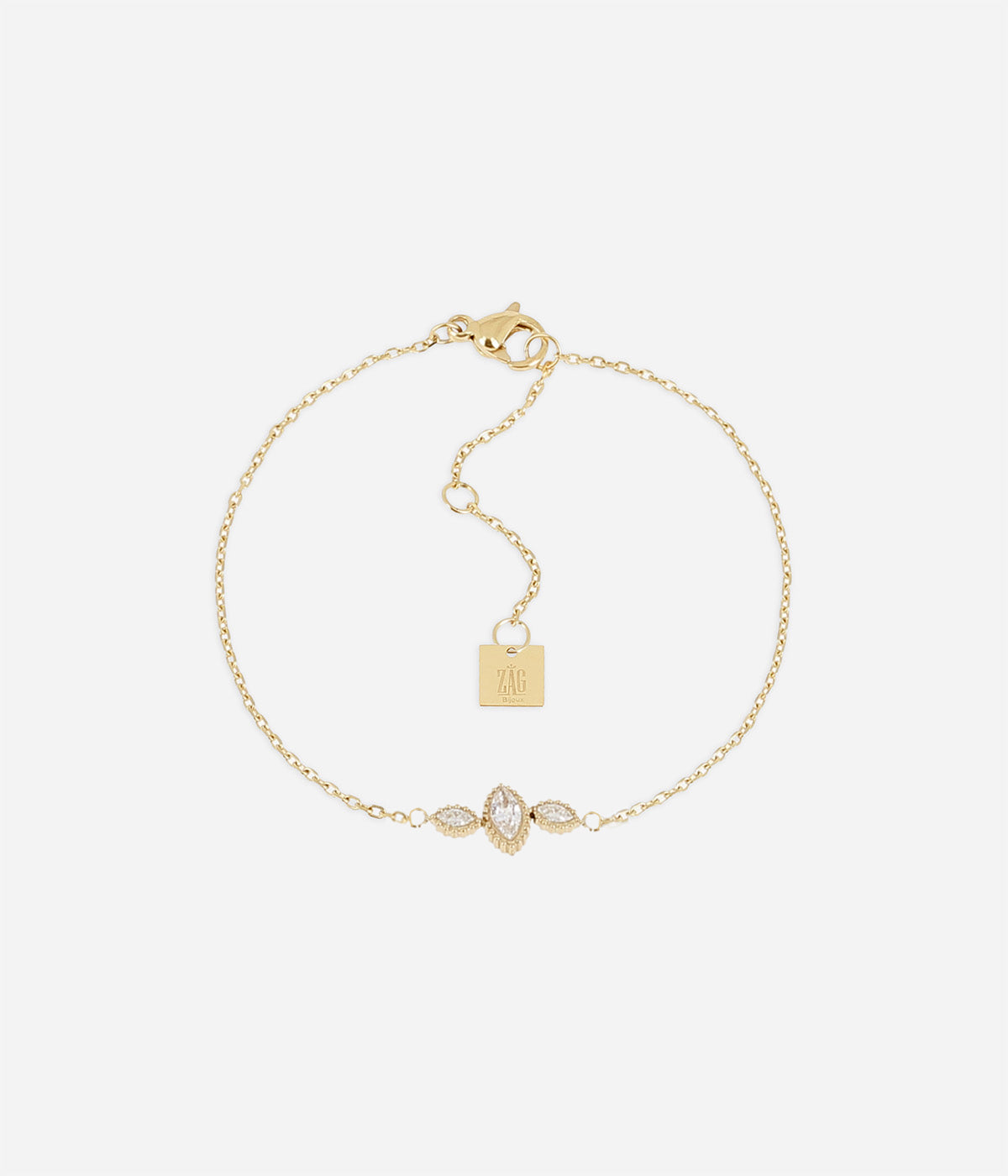 Bracelet Cervaro Zag en acier doré à l'or fin, trois ovales de zirconiums