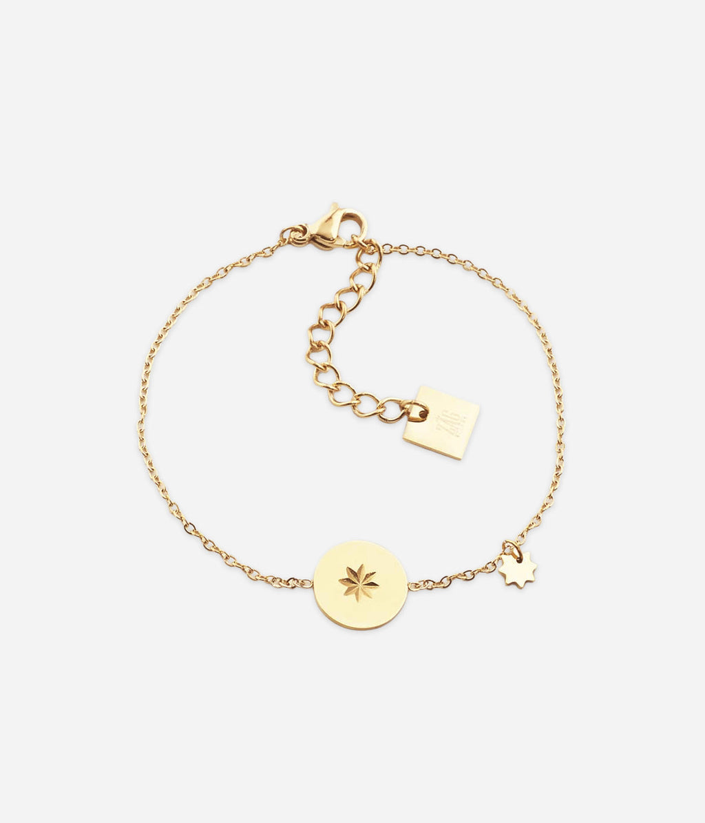 Bracelet El Paso Zag, petite médaille et pampille sur chaînette dorée