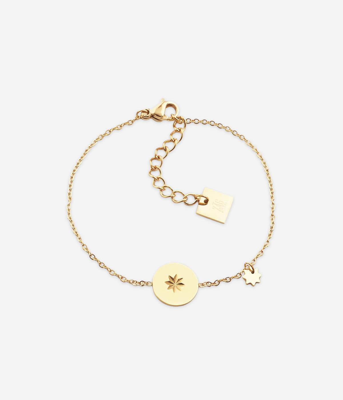 Bracelet El Paso Zag, petite médaille et pampille sur chaînette dorée