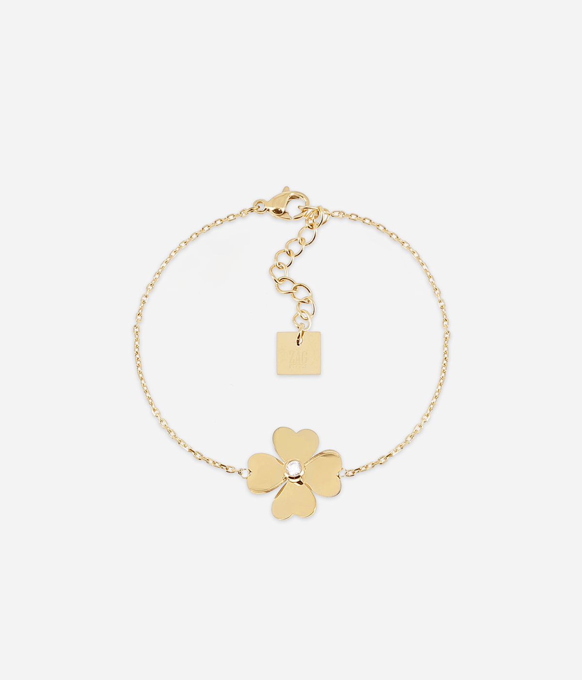 Bracelet Giorgio Zag, trèfle à quatre feuilles en acier doré avec zirconium central