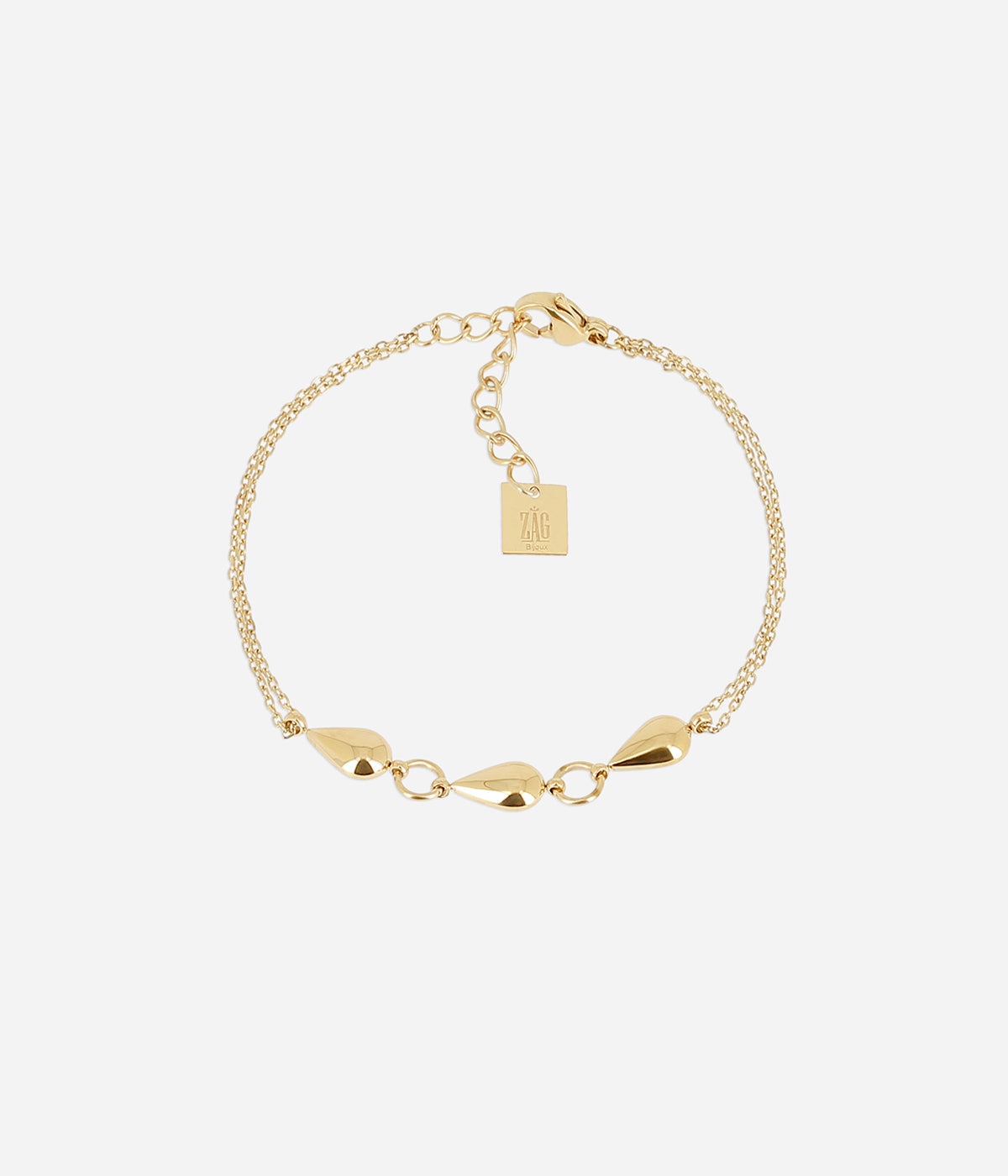 Bracelet Milazzo Zag, trois gouttes alignées en acier doré à l'or fin