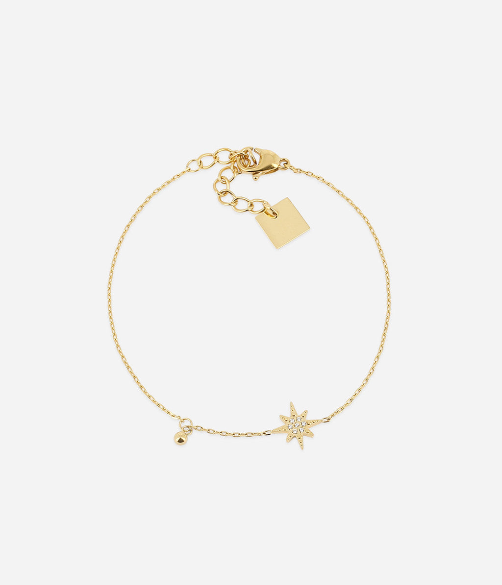 Bracelet Newton Zag en acier doré à l'or fin, étoile du Nord sertie de zirconiums