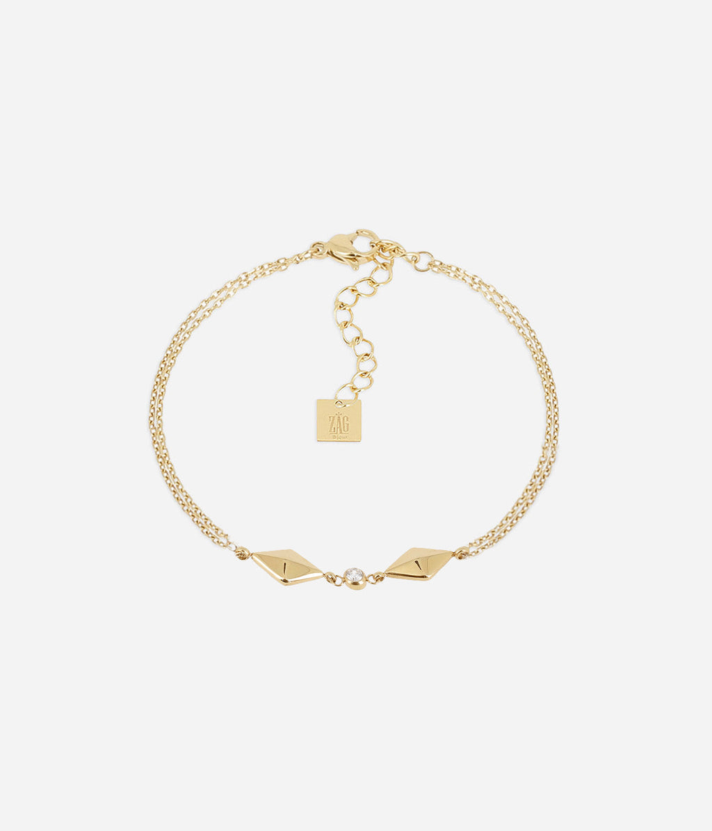 Bracelet Paterno ZAG chaîne acier doré or fin hypoallergénique avec motifs géométriques losanges