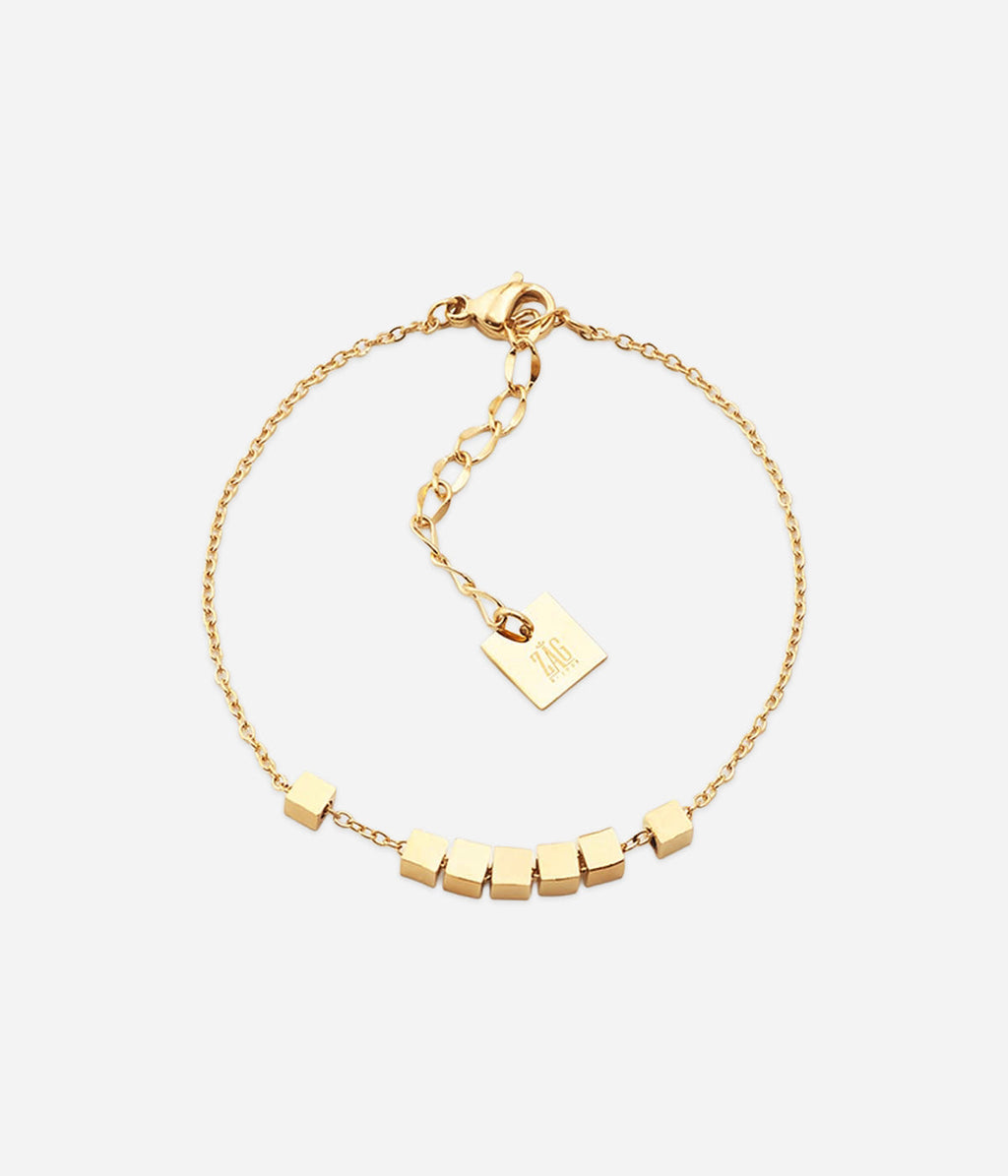 Bracelet Pythagore Zag, chaînette en acier doré ornée de petits cubes