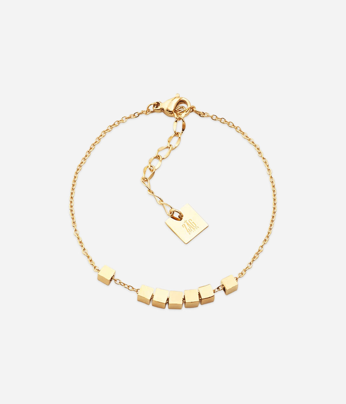 Bracelet Pythagore Zag, chaînette en acier doré ornée de petits cubes