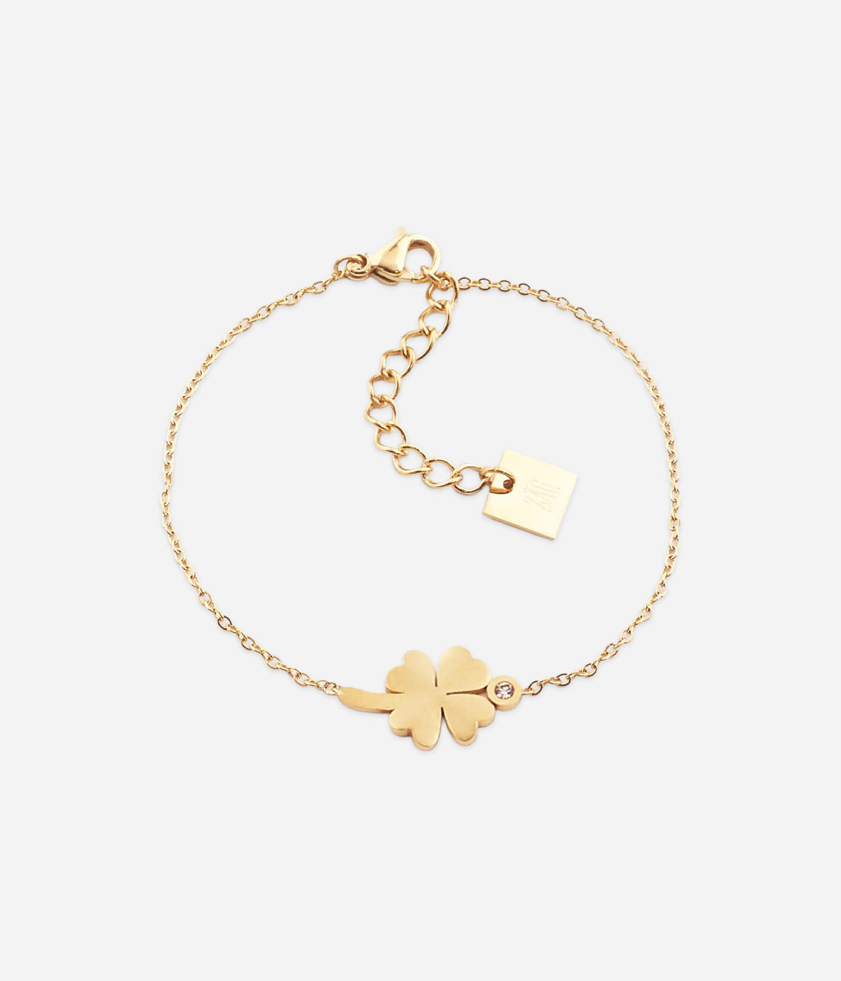 Bracelet Trébol Zag en acier doré à l'or fin, trèfle ciselé serti d'un cristal blanc