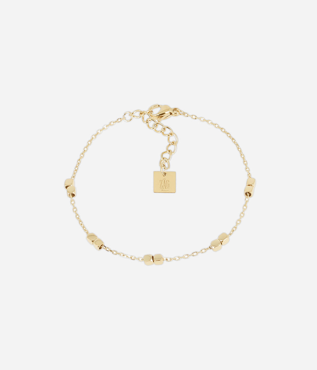 Bracelet Valda Zag composé de petits carrés en acier doré à l'or fin