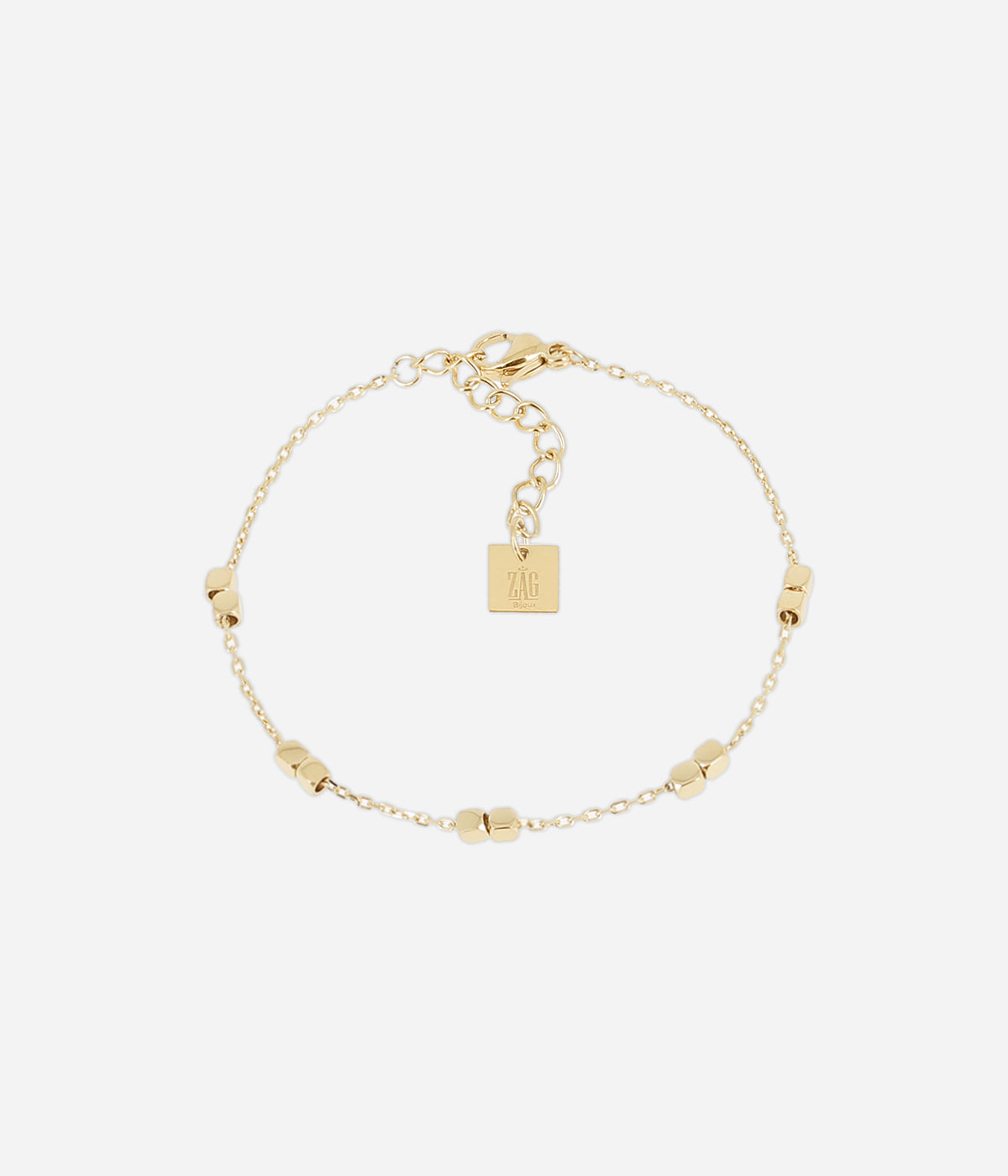Bracelet Valda Zag composé de petits carrés en acier doré à l'or fin