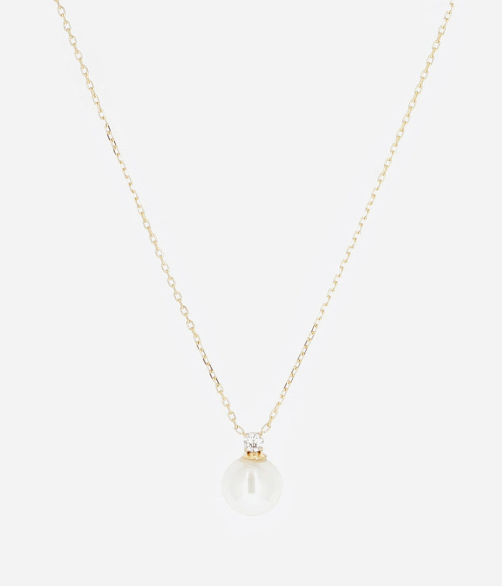 Collier Djima Zag, perle de culture et zirconium sur chaîne fine en acier doré à l'or fin