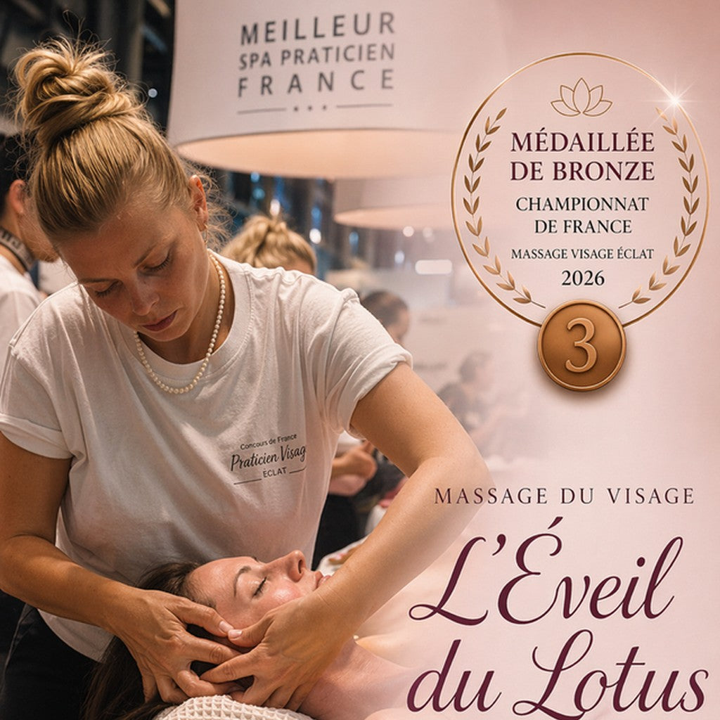Massage visage L'Éveil du Lotus à Saint-Quentin, soin signature médaillé de bronze au Championnat de France 2026