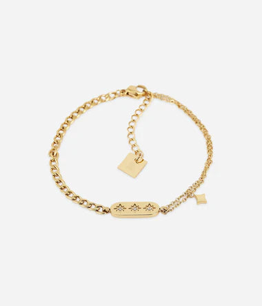 Bracelet Lassie ZAG – Plaque étoile gravée sur chaîne acier doré or fin, vue face