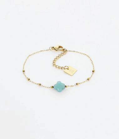 Bracelet Velasquez ZAG – Apatite et chaîne chapelet acier doré, pierre naturelle 8mm, 15cm + 3cm réglage. Les Tendances de Charlotte, Saint-Quentin.